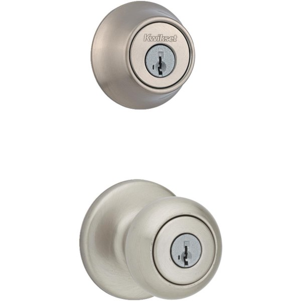 Kwikset Cove Satin Nickel Deadbolt and Door Knob Combo - Mc Mu