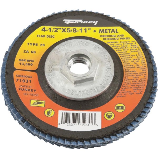 Forney 4-1/2 In. x 5/8 In.-11 60-Grit Type 29 Blue Zirconia Angle Grinder Flap Disc - Mc Mu
