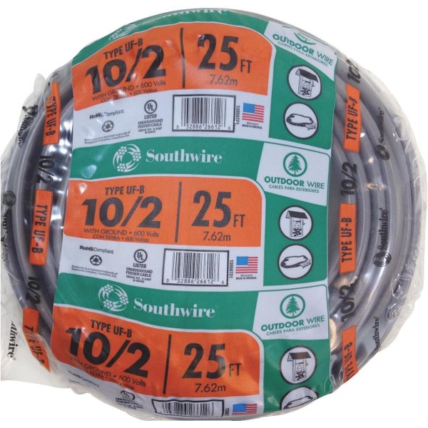 Southwire 25 Ft. 10 AWG 3-Conductor UFW/G Electrical Wire - Mc Mu