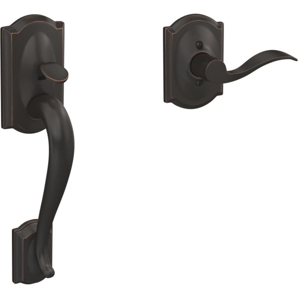 Schlage Camelot Aged Bronze Entry Door Lever Handleset Only - Mc Mu