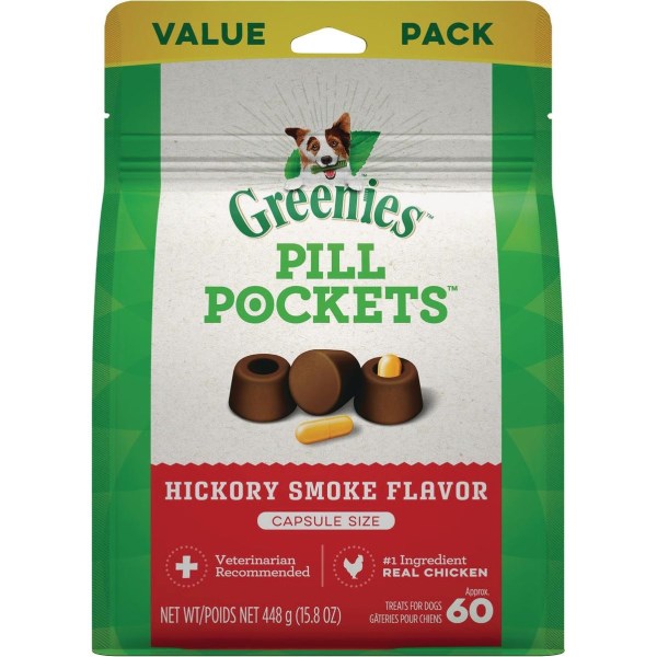 Greenies Capsule Pill Pockets Hickory Smoke Flavor Chewy Dog Treat (60-Pack) - Mc Mu
