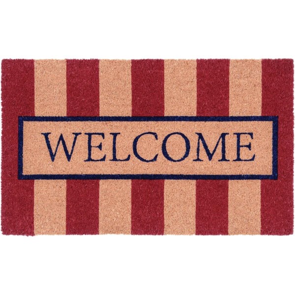 Natco Home 18 In. x 30 In. Coir Outdoor Doormat, Cheerful Red & White Welcome Stripes - Mc Mu