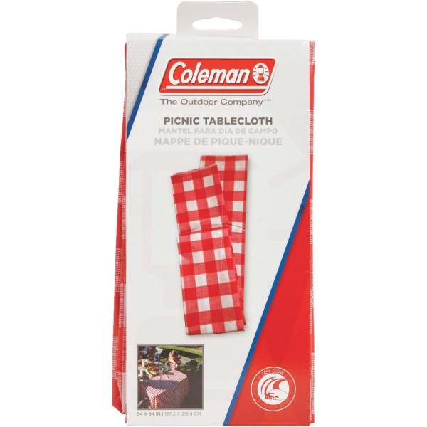 Coghlans 54 In. W. x 72 In. L. Red & White Plaid Vinyl Picnic Tablecloth - Mc Mu