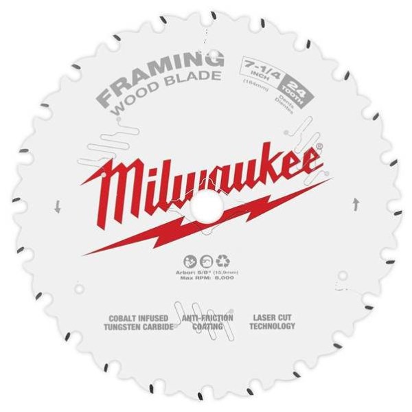 Milwaukee 7-1/4 In. 24-Tooth Framing Circular Saw Blade, Bulk - Mc Mu
