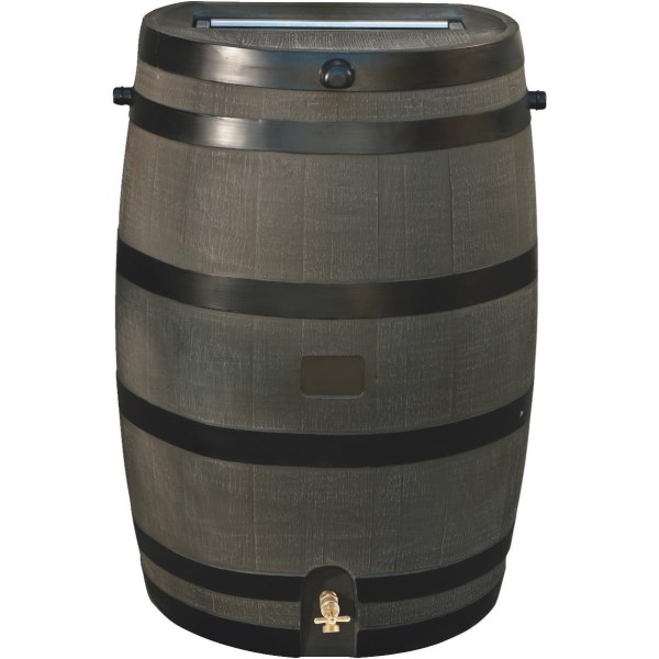 RTS Home Accents 50 Gal. Woodgrain Polyethylene Flat Back Rain Barrel - Mc Mu