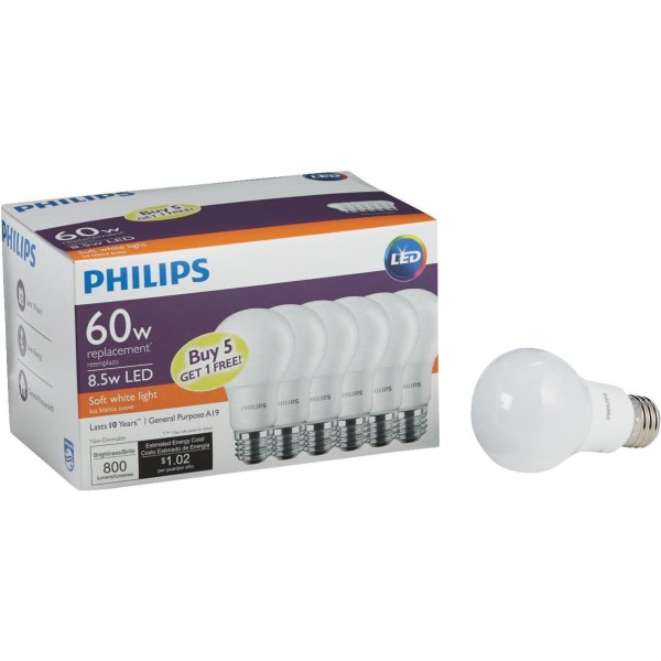 Philips 60W Equivalent Soft White A19 Medium LED Light Bulb (6-Pack) - Mc Mu