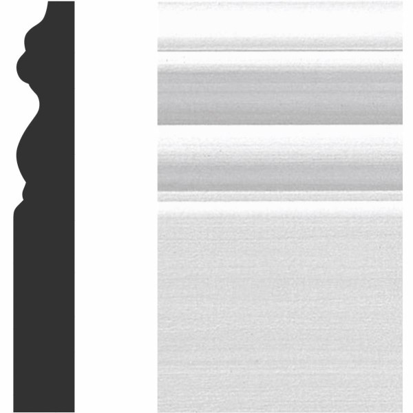 House of Fara 5/8 In. W. x 4 In. H. x 8 Ft. L. White MDF Victorian Base Molding - Mc Mu