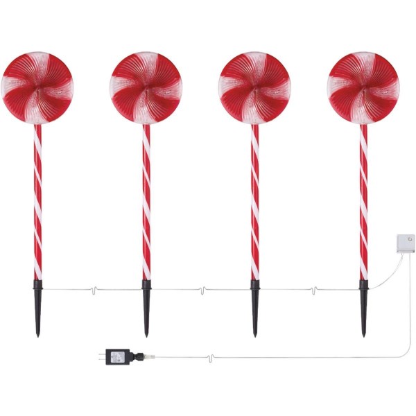 Alpine 28 In. LED Peppermint Candy Multi-Function Garden Stakes (4-Pack) - Mc Mu