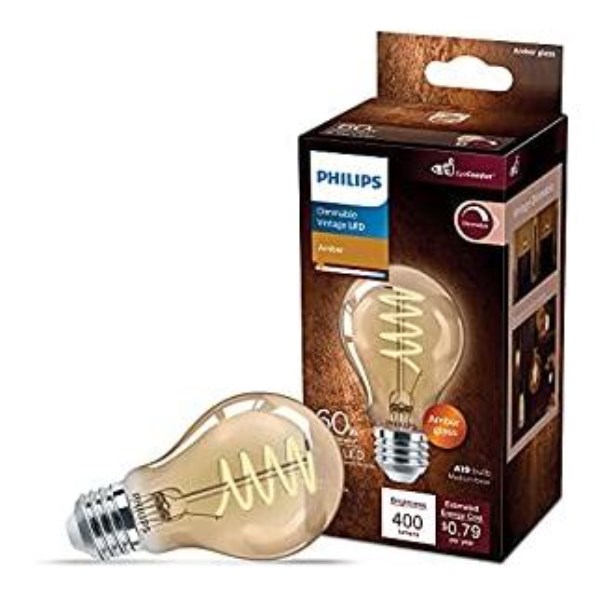 Philips 60W Equivalent Amber Medium A19 Dimmable Vintage LED Light Bulb - Mc Mu