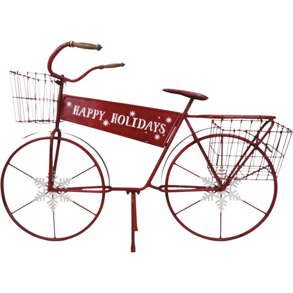 Alpine 14 In. W. x 31 In. H. x 45 In. L. Happy Holidays Red Metal Bicycle Holiday Decoration - Mc Mu