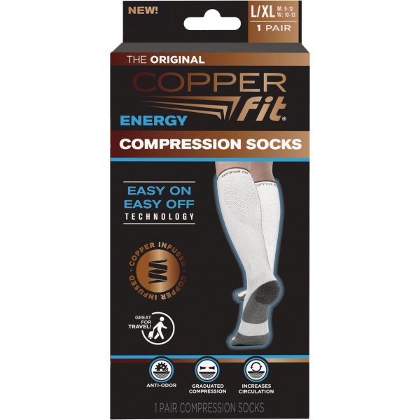 Copper Fit Large/XL White Energy Compression Socks - Mc Mu