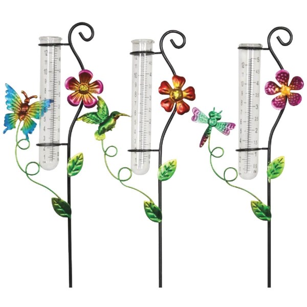 Exhart 14 In. Mini Rain Gauge Stake with Flowers - Mc Mu