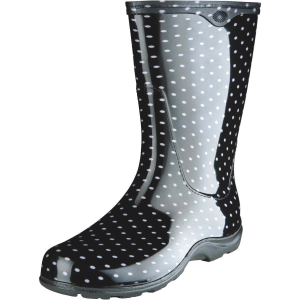 Sloggers Women’s Size 10 Black w/White Polka Dots Rain & Garden Rubber Boot - Mc Mu