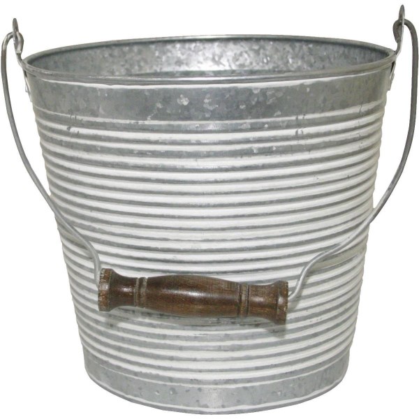 Robert Allen Vintage 10 In. White Wash Ribbed Galvanized Metal Planter - Mc Mu
